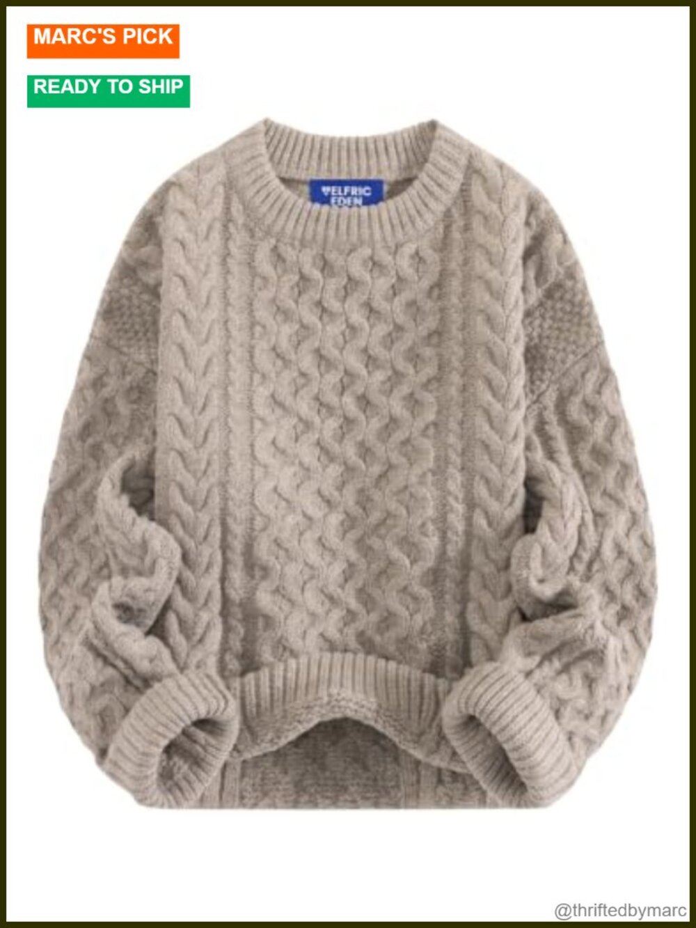 Oversized Chunky Cable Knit Crew Neck Sweater Long Sleeve Pullover Fall Winter